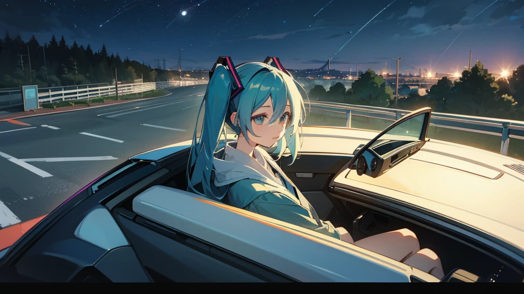 Hatsune Miku under the moonlight、A scene of driving on a quiet road