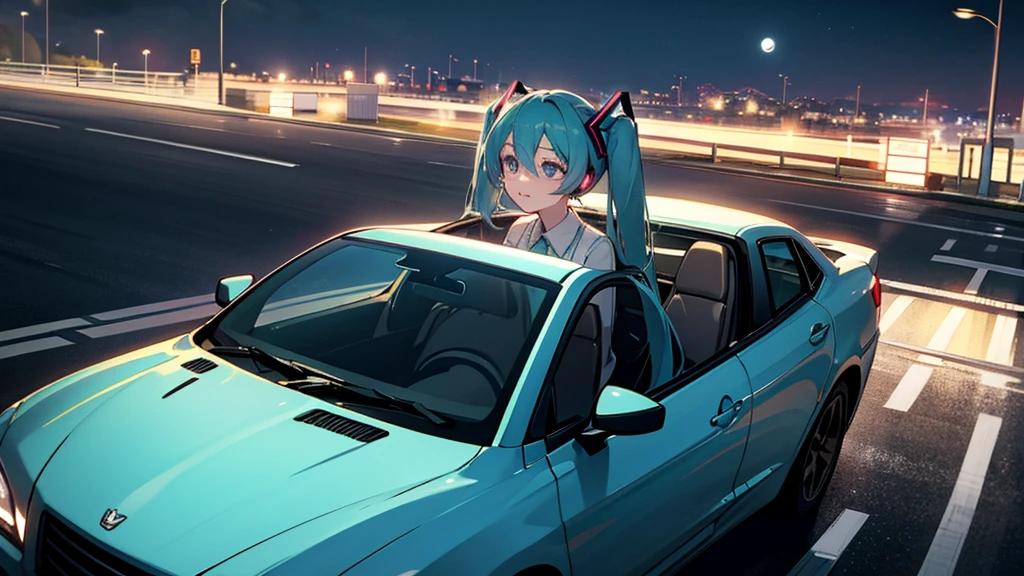 Hatsune Miku under the moonlight、A scene of driving on a quiet road
