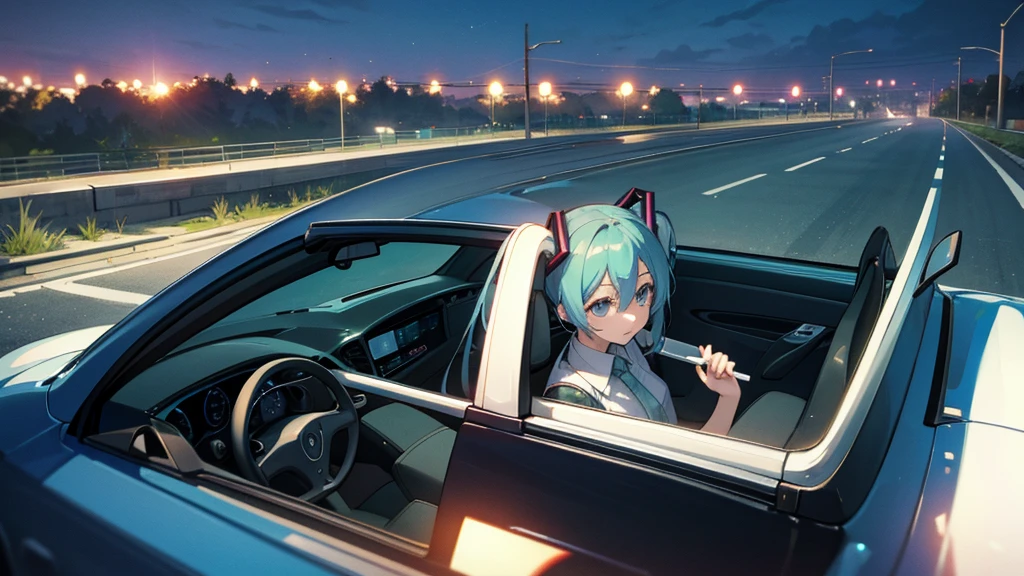 Hatsune Miku under the moonlight、A scene of driving on a quiet road