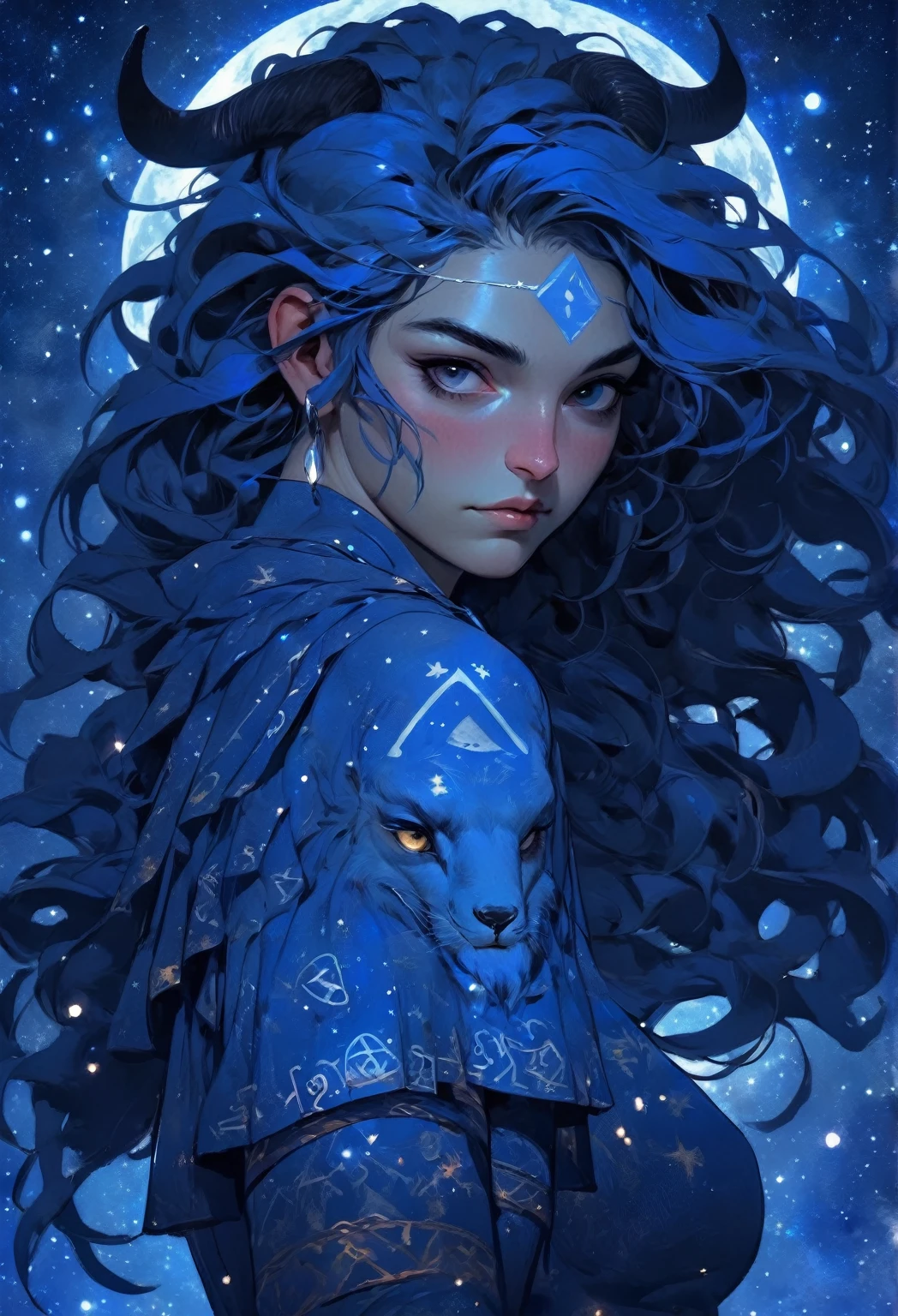 Sagitario Girl, zodiac sign representation, fantasy art, dark blue colors, HD, 8K modelo sexi. 8k