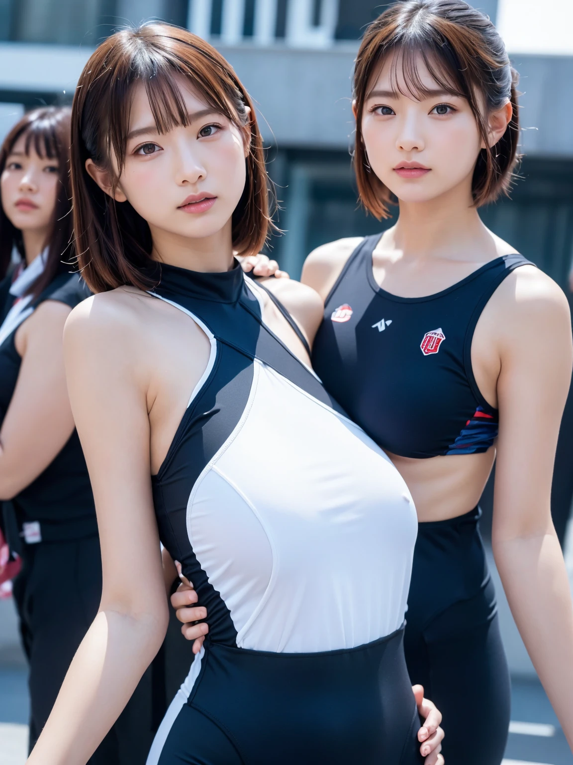 (8K, RAW Photos,Highest quality, High resolution:1.1), (超Realisticな:1.4),(Realistic, Realistic:1.3),The Beauty of Japan、((Upper Body:1.3))、Gymnastics Team - Flexible Leotards and Grips、Erect nipples,