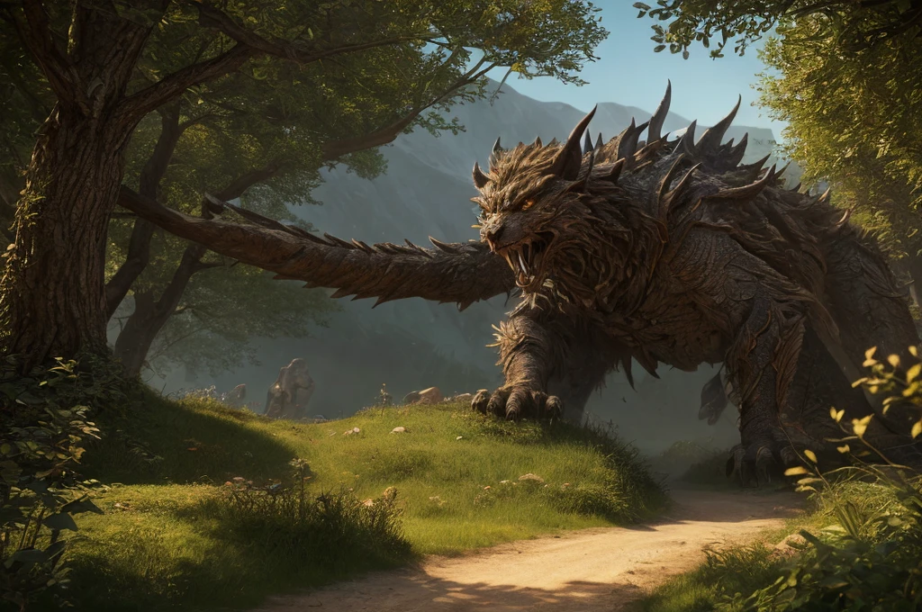 inspiré de Tolkien,À la manière de John Howe,detailed fantasy landscape,enchanted forests,majestic mountains,epic battles,dangerous dungeons,magical creatures,highly detailed armor,best quality,4k,8k,highres,masterpiece:1.2,ultra-detailed,realistic,photorealistic,photo-realistic:1.37,HDR,UHD,studio lighting,ultra-fine painting,sharp focus,physically-based rendering,extreme detail description,professional,vivid colors,bokeh,fantasy art