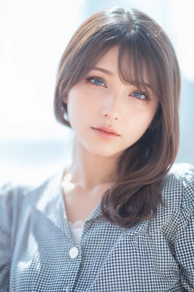 beautiful, light grey eyes, (best quality, ultra-detailed), (realistic:1.37), beautiful and detailed face, ultra-realistic texture, delicate face, delicate body, red lipstick, bright colors. High definition, 8K.