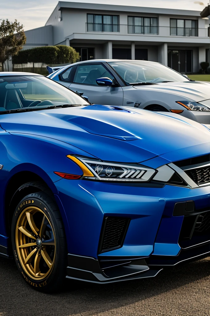 Millionaire FC shield in the background and a blue Nissan skyline 