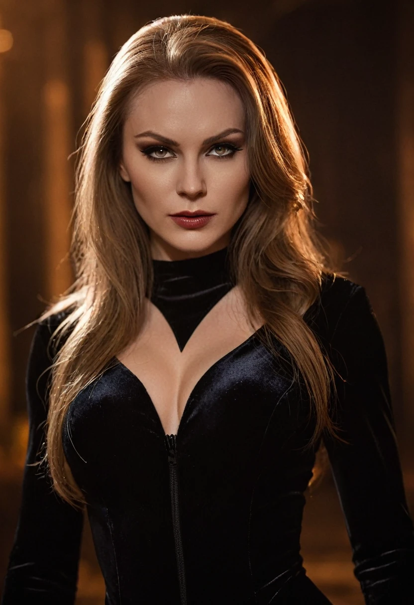 beautiful evil slavic muscular woman, pale skin, long dark blond hair, Photo, Halloween Skin - Catwoman, in club, velvet black suit, whole body, Sharp Focus, dynamic sexy pose, helios 44-2, swirling bokeh, Sharp Focus, Студийное Photo, complex parts, high detail, sharpness, character portrait, perfect lighting, masterpiece, Detailed backstory, Cinematic lighting, 8 k, ultra detailed, hyperrealism, masterpiece, perfectly focused, f/22, symmetry and balance, artistic, infrared photography, outstanding details,