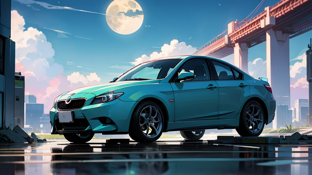 Hatsune Miku、Under the moon、Standing near the car