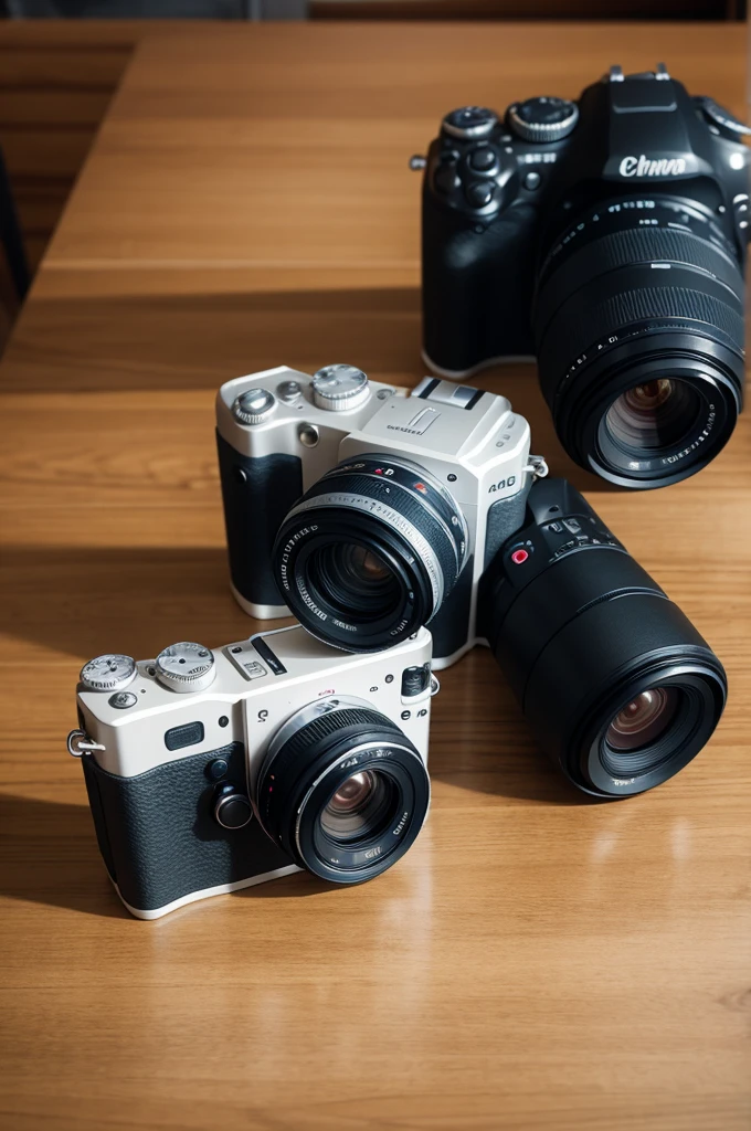 Create a photo of a camera on a table