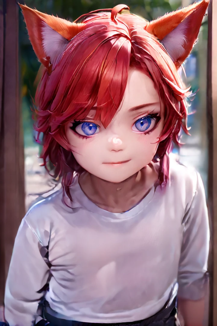 1girl, aki, crimson hair, animal ears, masterpiece, ultra detail,  blue eyes, hyper-pregnant , short stature, elementary school student 