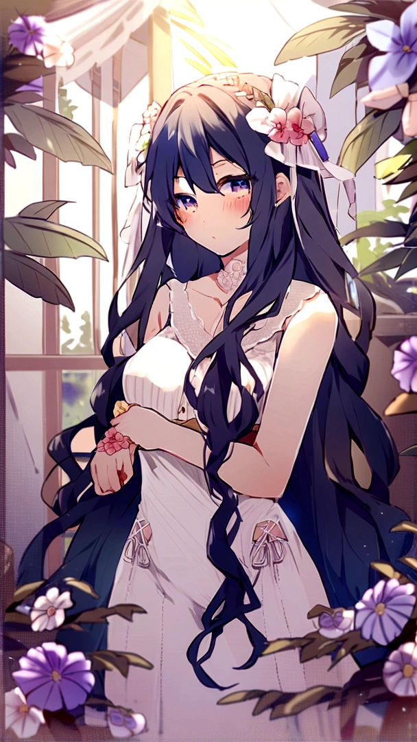 (score_9, score_8_up, score_7_up), 1girl, fireflyhsr, romantic one-piece with a lace-up front, delicate floral embroidery, and scalloped edges, depth of field,