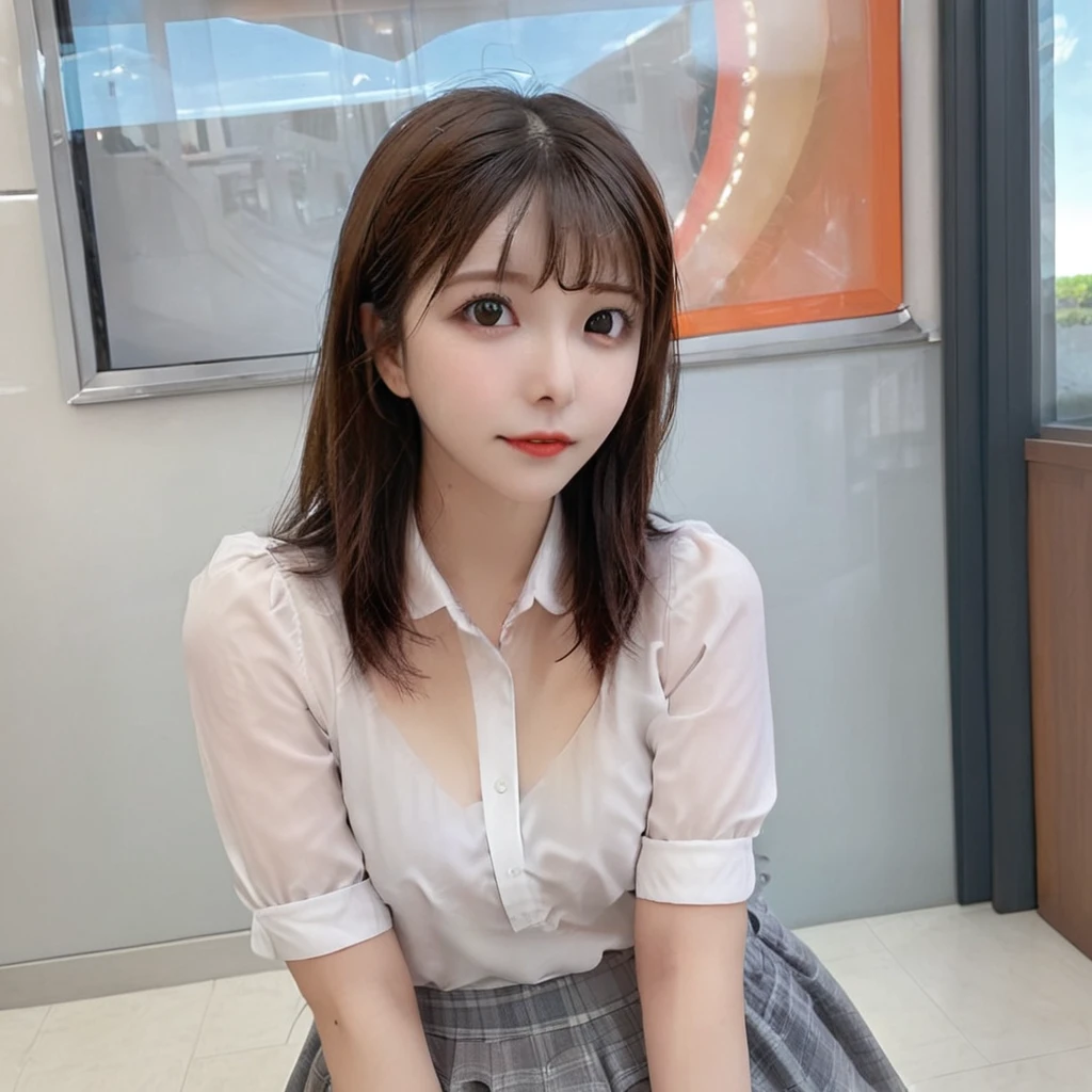 (8K, Best Quality, Masterpiece: 1.2), (Realistic, Realistic:1.37), Ultra Detailed, 1 Girl, Cute, Solo, Beautiful Detailed Sky, Detailed Cafe, Evening, Seated, Dating, (Nose Red), (Smile: 1.15), (Shut Up) Medium Chest, Beautiful Delicate Eyes, (Collared Shirt: 1.1), Night, Wet, Professional, Rain, White Lace, (Short Medium Hair: 1.2), Black Hair NovaFrogStyle,
