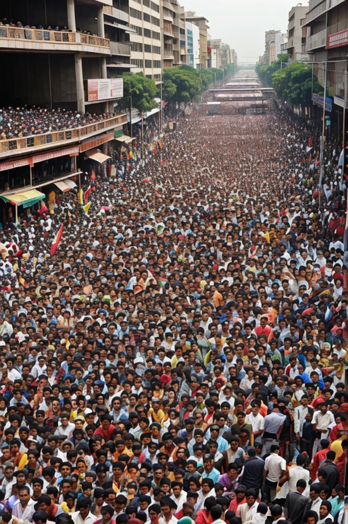 A crowd of Indian public causing a stampede.
