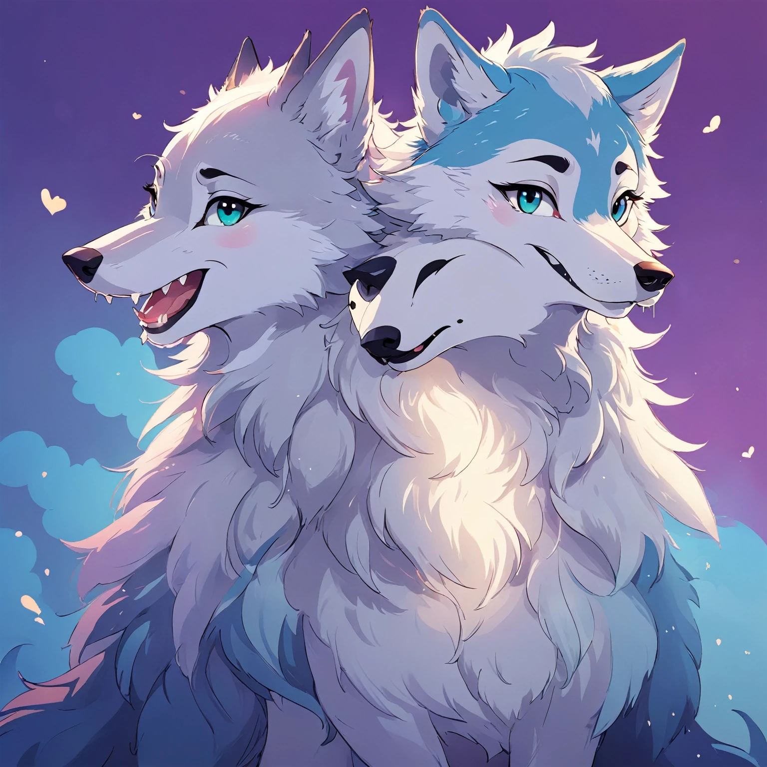 Exquisite,Cute comics, Cute wolf king, Gradient background, There is a couple feeling with the given picture