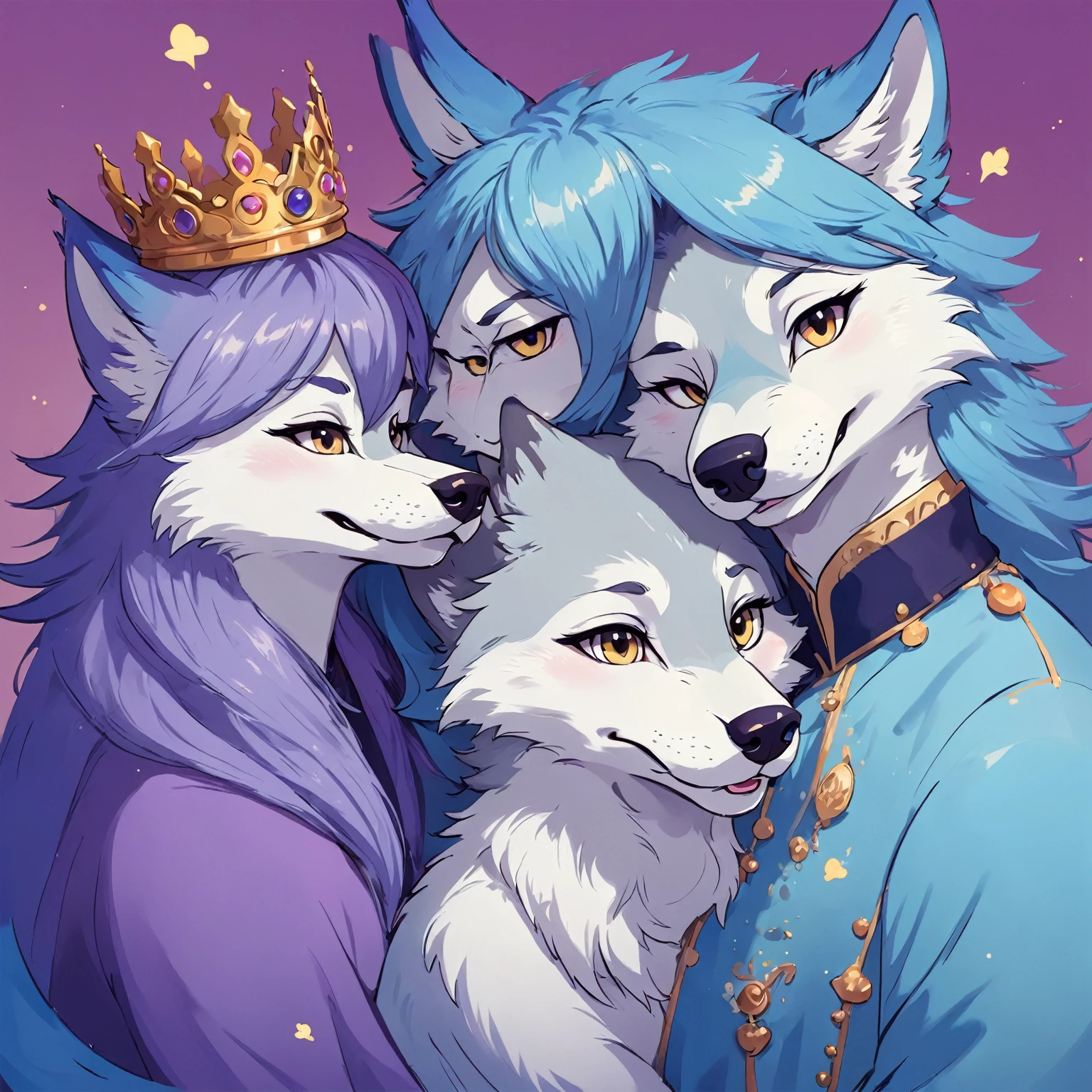 Exquisite，Cute comics, Cute wolf king, Gradient background, There is a couple feeling with the given picture