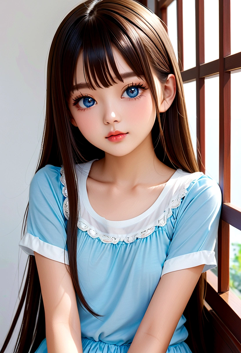 gorgeous, Shiny、Firming、Radiant skin, Bangs between the eyes, Shiny的直美丽的白金金发, Extra Long Straight Silky Hair, Eyeliner, Sexy, beautiful and innocent , HD big beautiful bright blue eyes, Beautiful cute girl, baby face, sve