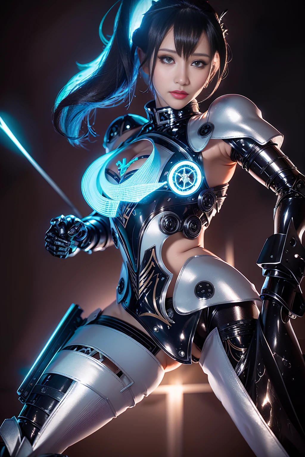 Super Detail, High Detail, high quality, best quality, High resolution，a robot valkyrie，Beautiful female robot,beautiful clear face(Rain waves_haneame：1.5)(Transparent face mask covering)，Mechanical body(Smooth metal surface，armor，Mechanical seams of skin，beautiful body curves)，Valkyrie Armor(Mechanical Technology，Highlight breast contour)，beautiful body curves，Holding a silver sword in hand，handsome pose