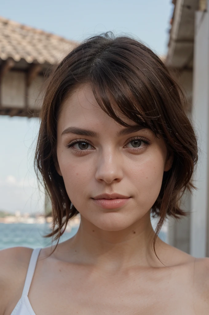 Femme de 23 ans aux cheveux courts et stylés,beaux yeux détaillés,belles lèvres détaillées,visage extrêmement détaillé,long cils,Des vêtements élégants,accessoires de mode,expression confiante et charismatique,posant avec grâce et élégance devant la vue imprenable sur Antalya. La vue met en valeur la mer Méditerranée d'un bleu cristallin scintillant sous la chaude lumière dorée du soleil.. Les cheveux courts de la femme encadrent son visage, accentuer ses traits délicats et rehausser sa beauté. Ses yeux brillent d'un charme captivant, vous attirant par leur profondeur et leur dynamisme. Ses lèvres, Forme délicate, dégage une allure douce et invitante. Son visage est un chef-d'œuvre de symétrie et d'harmonie, éclatant avec un teint impeccable et un blush doux. Elle porte une tenue élégante qui complète parfaitement sa personnalité et le décor. Sa tenue est un mélange parfait de sophistication et de mode tendance., reflétant son esprit dynamique et jeune. Her accessoires de mode, comme un collier tendance et une paire de boucles d'oreilles élégantes, ajouter une touche de glamour à son look général. With a expression confiante et charismatique, elle se tient debout avec assurance et grâce, dégageant un air de confiance en soi. Son regard est rempli d'un mélange de détermination et de chaleur, vous invitant à explorer à la fois son monde et la beauté impressionnante d'Antalya. La lumière du soleil baigne toute la scène d'une lueur dorée, Projeter une atmosphère chaleureuse et rêveuse. Les couleurs sont vives et vibrantes, capturer l'essence du paysage méditerranéen. L'éclairage met en valeur les traits de la femme, créer des ombres douces qui ajoutent de la profondeur et de la dimension à son apparence. Avec un rendu de la plus haute qualité, ce chef-d'œuvre présente une représentation ultra détaillée de la femme et de la vue fascinante d'Antalya. Chaque détail complexe, de la texture de ses cheveux au reflet du soleil su