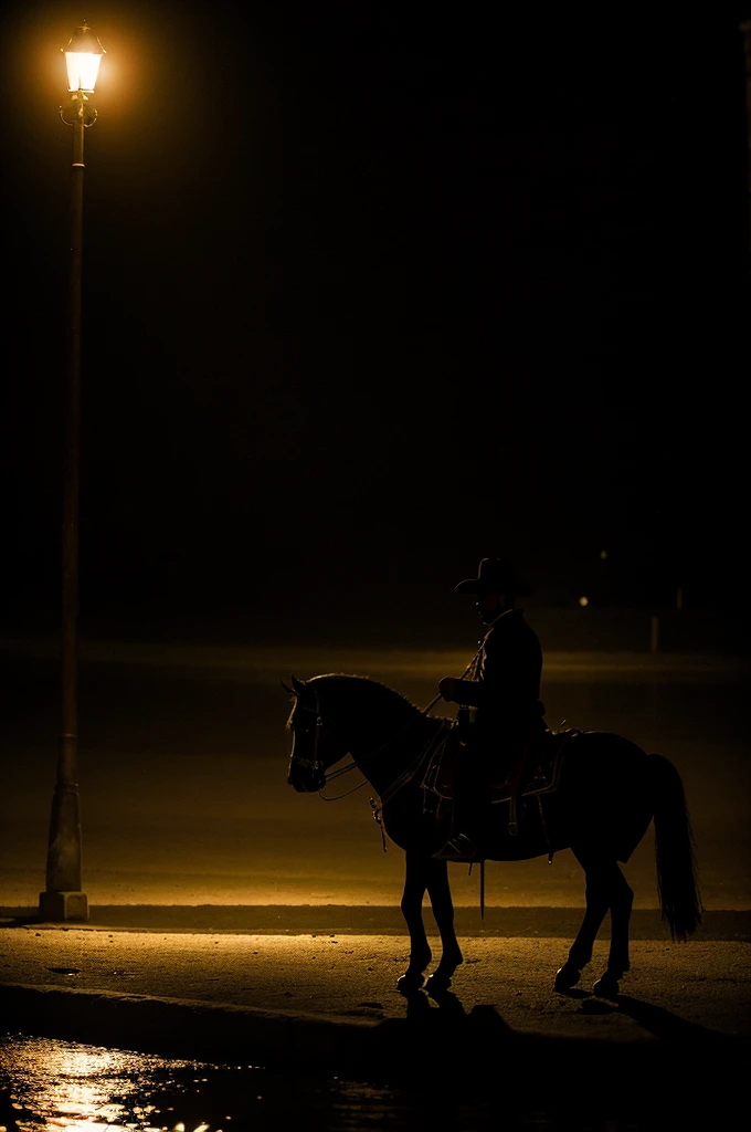 Shadow of a black charro in a spooky night river