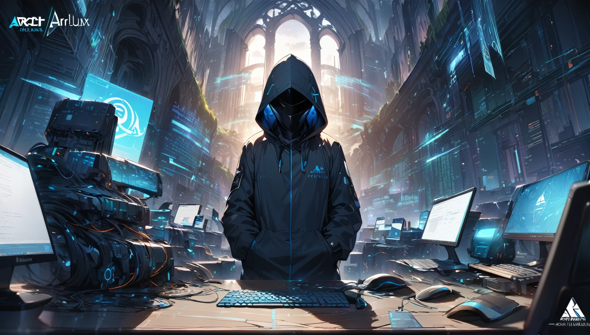 ((Arch Linux)), ((Logo)), Wallpaper, Tech, ((Hacker)), ((Coding)), HD, High Resolution, Masterpiece, 4K