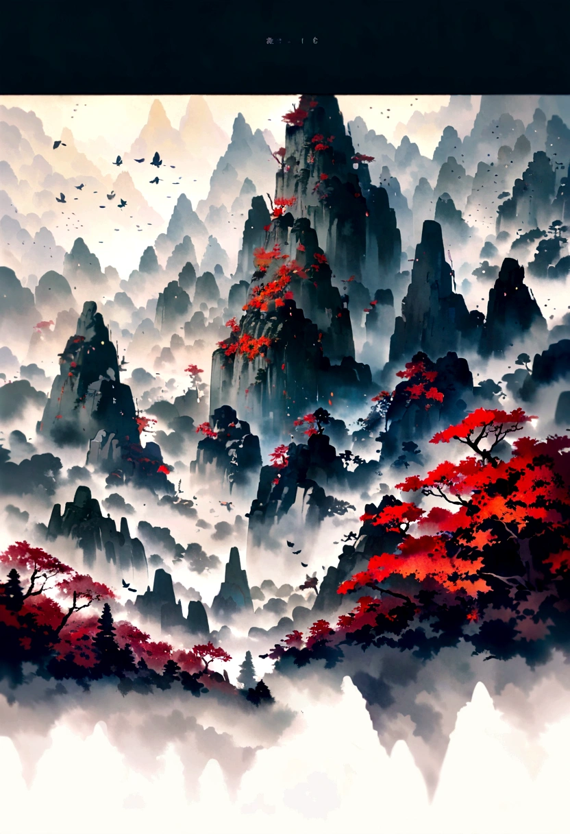 Hengshan Mountain is shrouded in dense mist, which is definitely a dreamy scene in a fairyland. Butterflies are dancing in the air, and their light wings twinkle in the mist. The mist is swirling around the peaks, revealing the beautiful scenery of deep autumn tones. This picture is like a finely-detailed ink painting that no one wants to miss. --ar 9:16