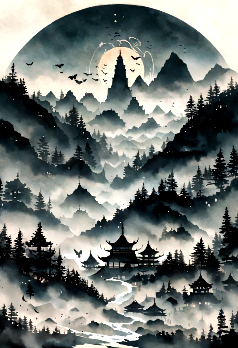 Hengshan Mountain is shrouded in dense mist, which is definitely a dreamy scene in a fairyland. Butterflies are dancing in the air, and their light wings twinkle in the mist. The mist is swirling around the peaks, revealing the beautiful scenery of deep autumn tones. This picture is like a finely-detailed ink painting that no one wants to miss. --ar 9:16