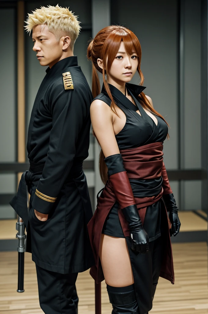 toge inumaki of jujutsu kaisen and raphtalia of tate no yuusha guards the man in a body
