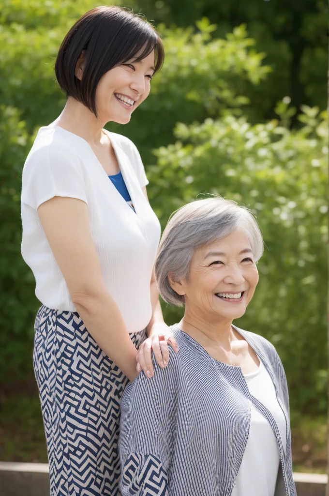 Japanese mature woman standing , smiling