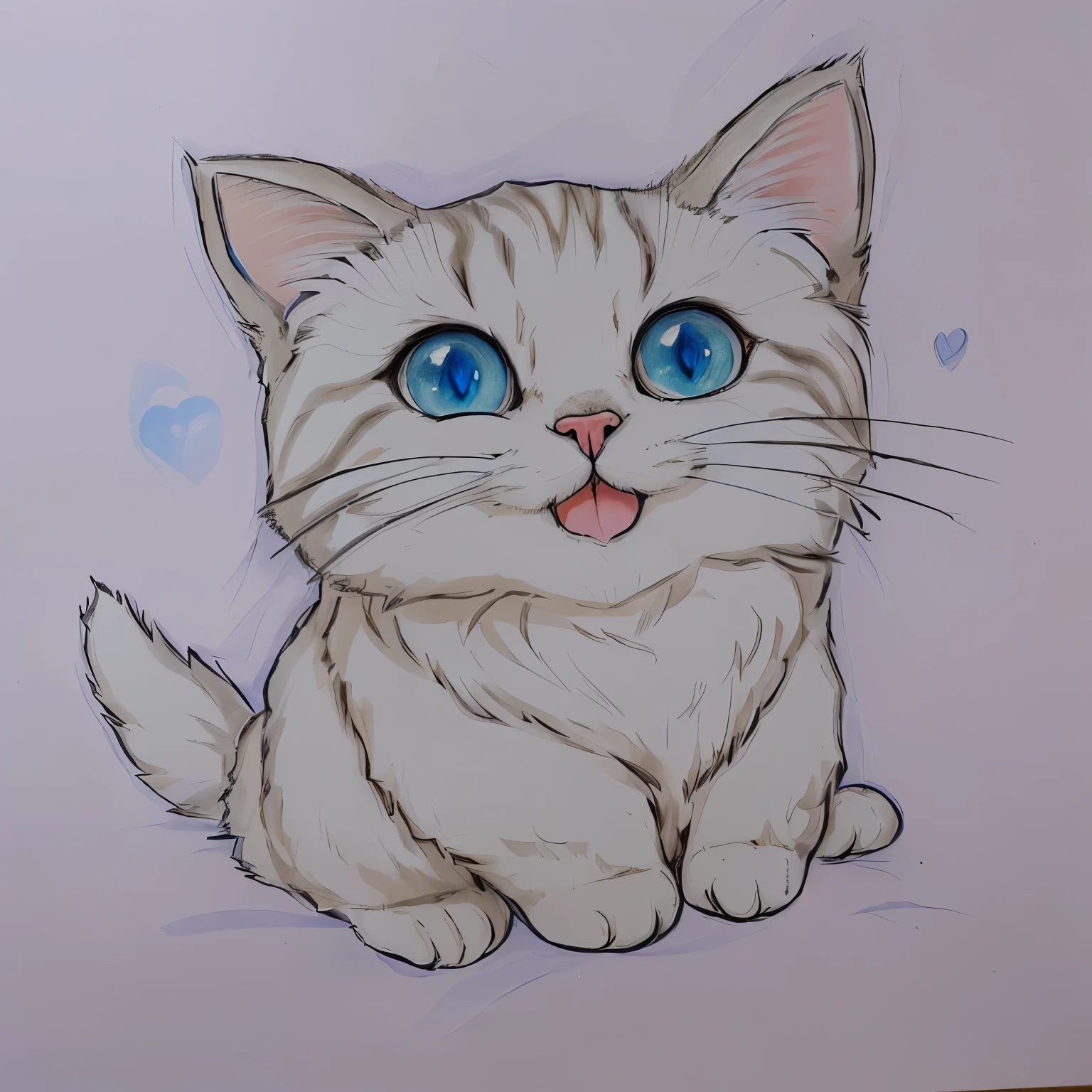 It has a drawing of a blue-eyed cat sitting, a fluffy cat, anime cat, cat drawing, fluffy cat, realistic anime cat, cute drawing, ready anthropomorphic, in a painting of a cat, gato kawaii, in cartoon style, very beautiful fluffy catgirl, illustration of a cat, fat chibi gray cat, with beautiful passionate eyes