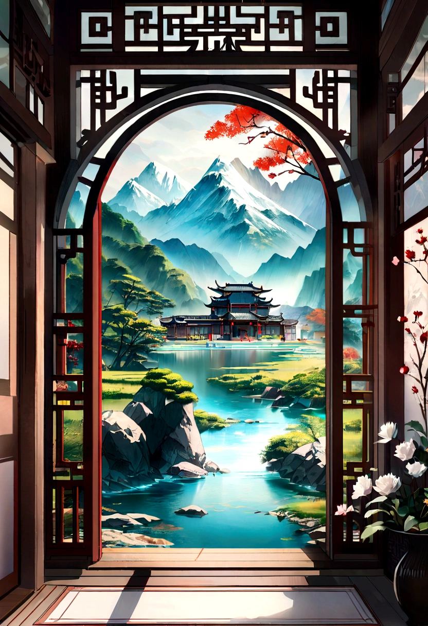 This painting presents a very realistic and extremely detailed work of Chinese landscape，Created by artist Aleksandar Popov。The painting stands out for its nuanced depiction。A vibrant and vibrant Chinese scene is shown，Including mountains、Rivers and buildings。The artist brings the details to life through his great skill，Make the viewer feel as if they are there。The mountains and rivers in the painting show realism with their precise lines and light and shadow effectake people feel the magnificence and tranquility of nature。The detailed depiction of the building is equally stunning，From the tiles of the roof to the railings of the windows，Every detail is depicted very accurately。The whole picture exudes the atmosphere of Chinese culture，It gives people a deep artistic enjoyment。The painting is known through its surreal style and virtuosity，It shows the viewer the power of art and the beauty of Chinese culture。