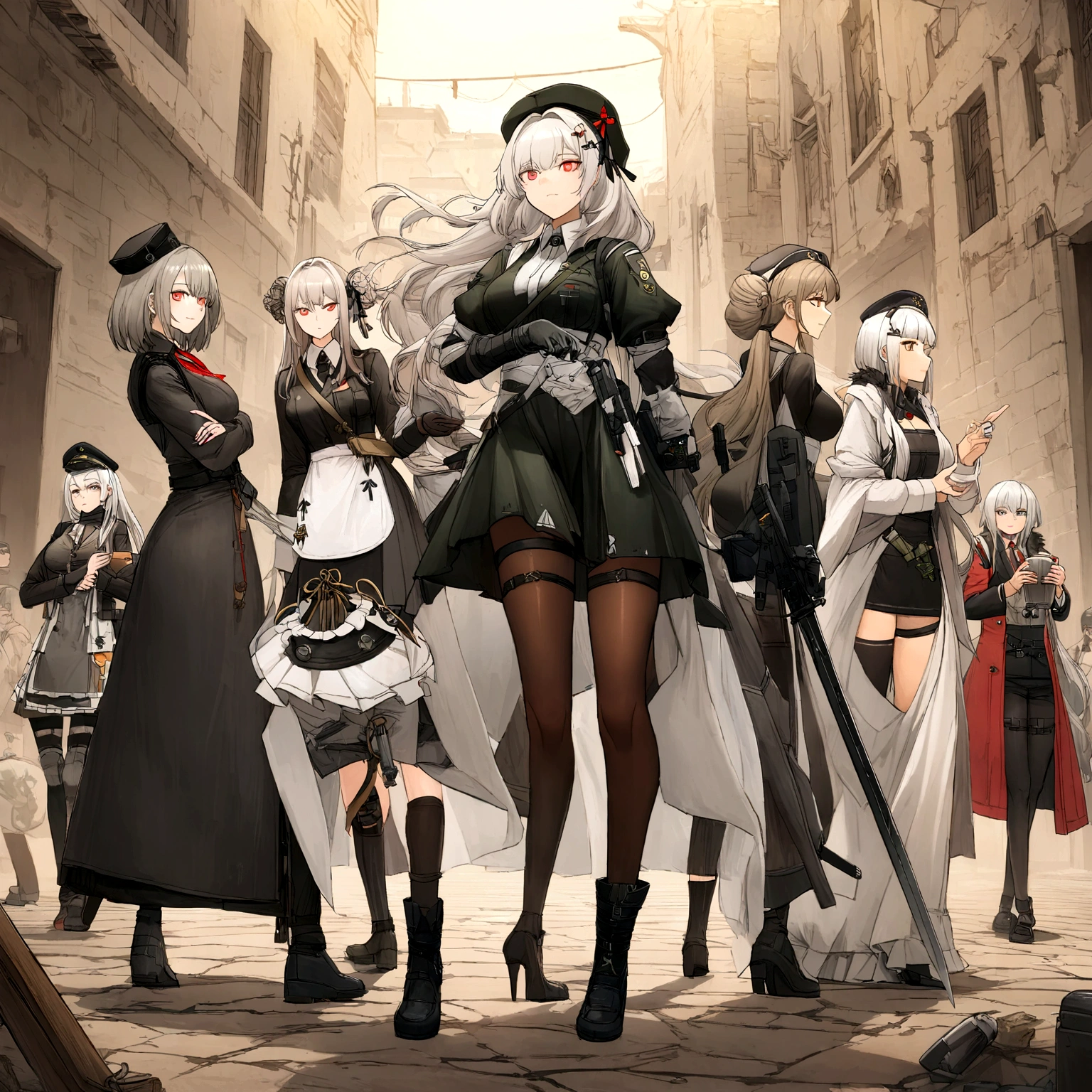 One wears、Holding a sword、Woman wearing a hat, from Girls Frontline, Fine details. Girls Frontline, From Arknights, Girls Frontline style, anime maid ss military, Azur route style, Girls Frontline cg, Kushat Krenz Key Women in Art, Gu Weiss, Krenzkushat, White-haired deity, Fleet Collection Style，Standing painting，E2 style，Standing painting的风格