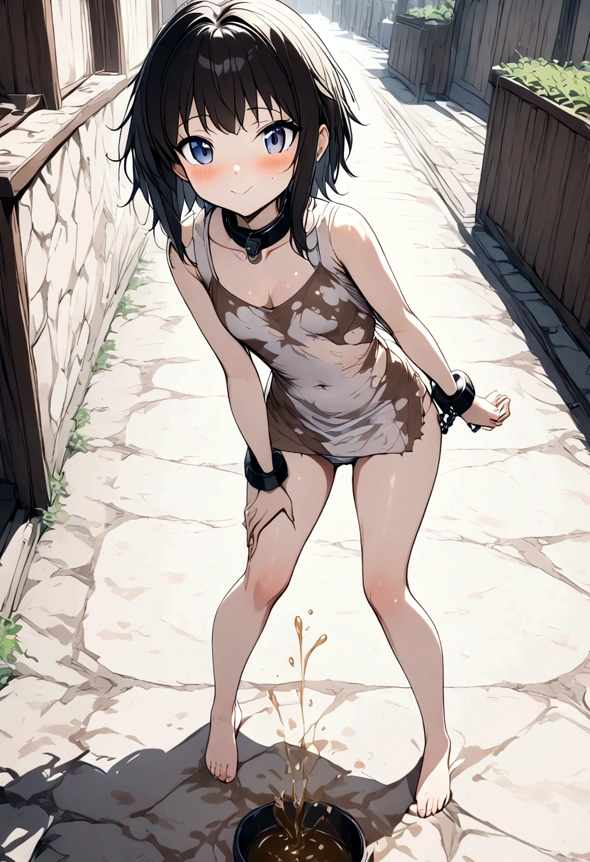 Anime. Girl. Cutie. Slave. Dirty tunic. Torn tunic. Dirty panties. Torn panties. Slave collar. Shackles. Barefoot. Cold. Runny nose. Nasal mucus. Snot flows from the nose. Sneeze. Sneezing. Strong, desperate desire to sneeze. She Sneezed. Snot flows from the nose when sneezing. Urinary incontinence. Urination. Urine. Strong urge to go to the toilet. She pees on the floor. She peed herself. Urine flows down my thighs. Diarrhea. Defecation. Poop. Strong desire to poop. She pooped in her panties. She pooped herself. Diarrhea flows down thighs. Standing. Full height. Slave market. Sneezing fetish. Omorashi. Scat. Full height. Whole body. A high resolution. Ultra resolution. 8k. NSWF.