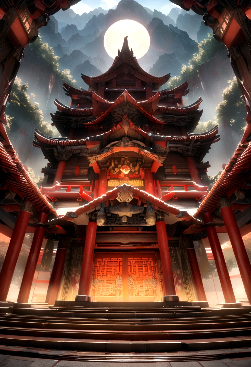 Chinese Legend，Mountain and Sea Sutra，Masterpiece，Best Picture Quality，Very Detailed，Temple Monastery，Very detailed，Delicate 8K，render OC，Dynamic view