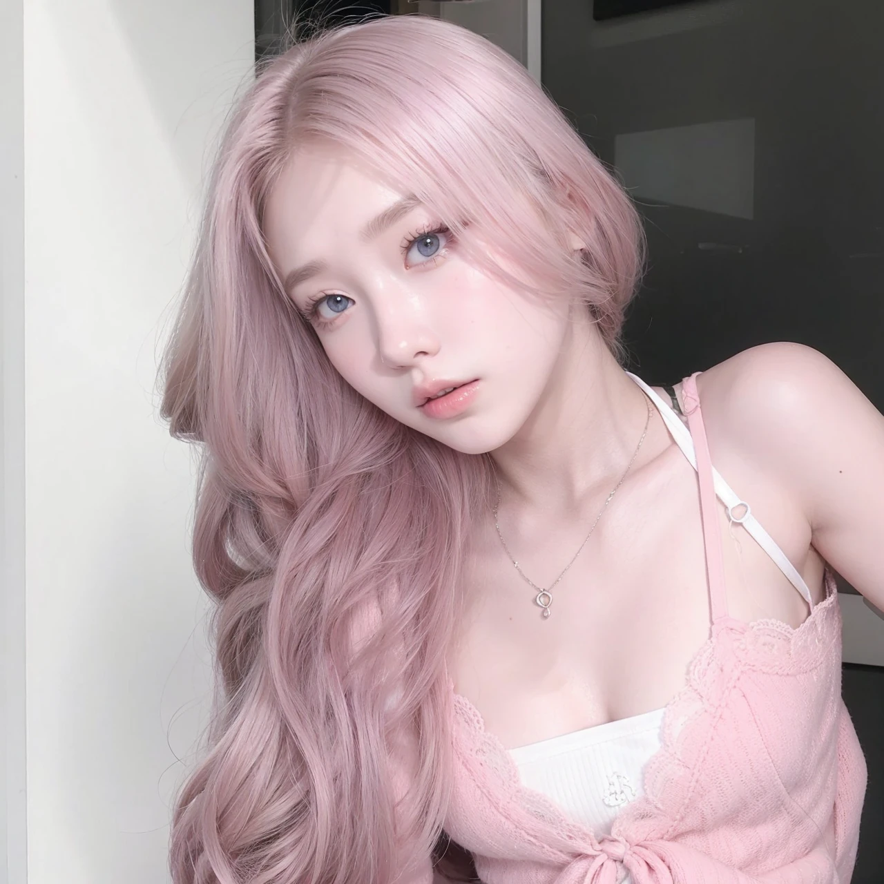 make LOONA&#39;s Yeojin like a pastry chef, with pink details and a cake 