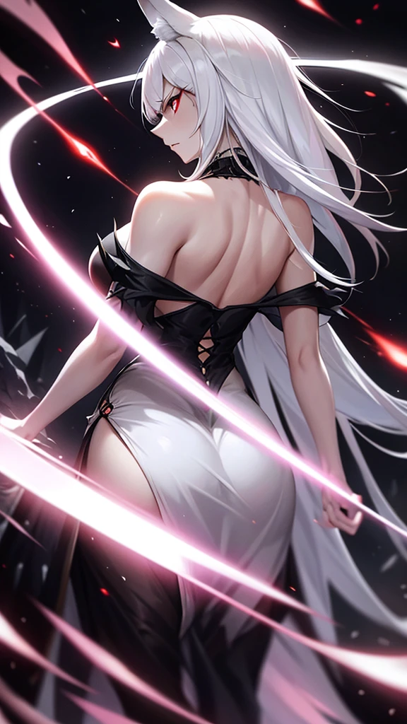 light skin color, white hair color long hair, Bigchest, 1:70, With your back to the camera,y for,Nero,White wings, angelicales跪着, Overhead halo, yellow eyes, sexor姿势, angelicales, 26 year old, angelicales标记, Obsessed,hyper HD, White hair, eBlue eyes, Mother and daughter.Squat down and open your legs