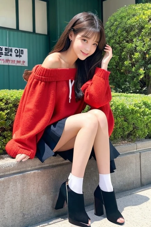 Korean High School Girl、Off the shoulder、High heels、Perfect Style