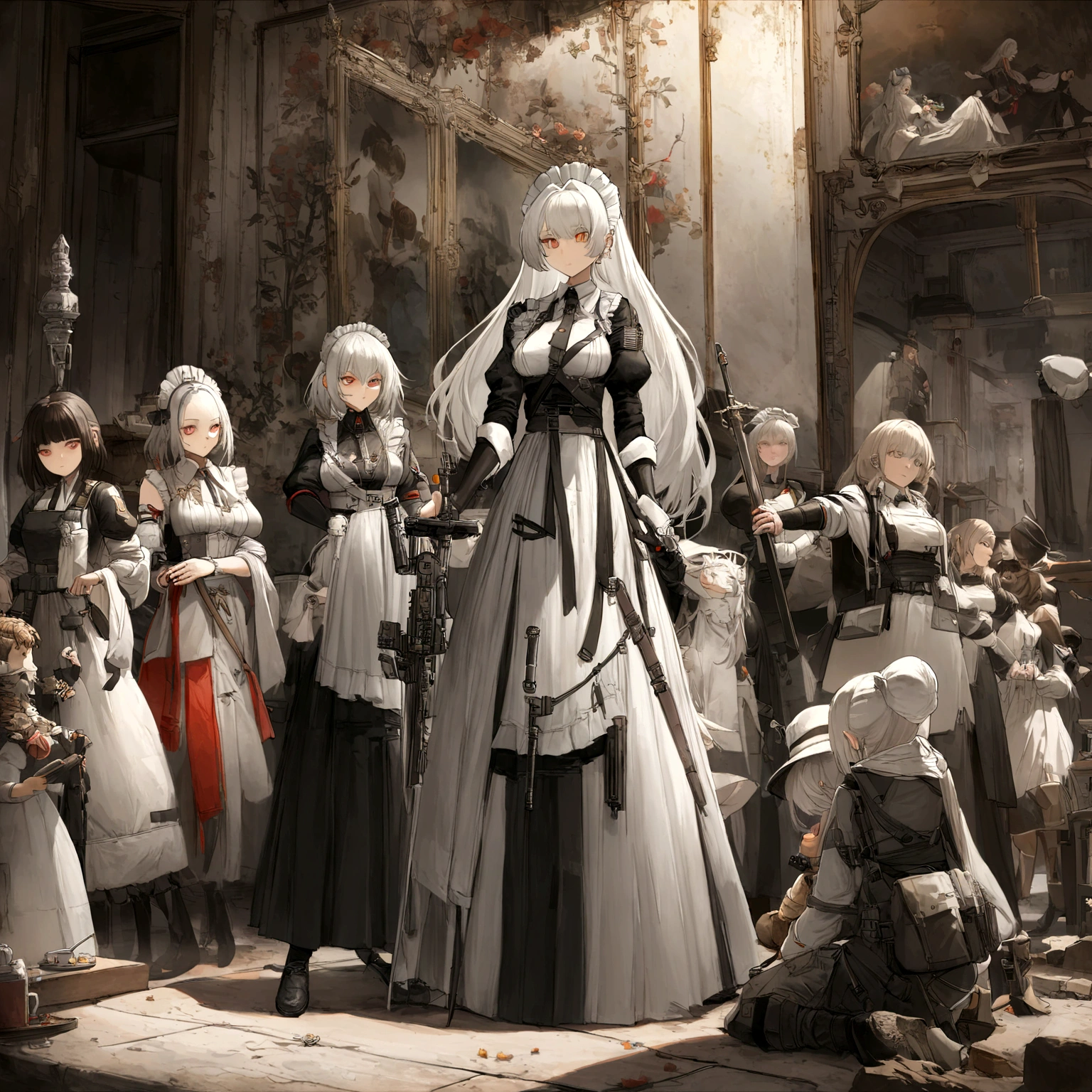 One wears、Holding a sword、Woman wearing a hat, from Girls Frontline, Fine details. Girls Frontline, From Arknights, Girls Frontline style, anime maid ss military, Azur route style, Girls Frontline cg, Kushat Krenz Key Women in Art, Gu Weiss, Krenzkushat, White-haired deity, Fleet Collection Style，Standing painting，E2 style，Standing painting的风格，one person，individual，individual立绘，