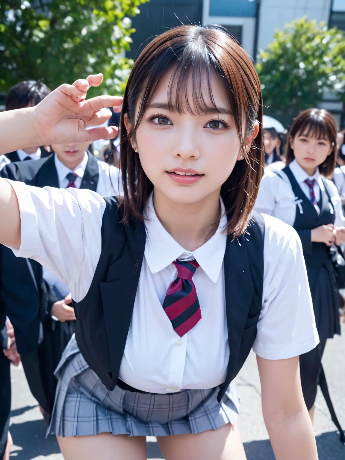 Tabletop, Highest quality, Japanese Girls,One Girl, 8K, RAW Photos, Highest quality, Tabletop, んdebtdebt:1.2, Highly detailed RAW color photos, Professional photos, (Realistic, Realistic:1.37), (Highly detailed skins:1.2), Ultra-high resolution, (Lenz 50mm), (debt/1.2),Exquisitely drawn eyes,Gazing at the audience,
Breaking up with a girl (Many elderly people:1.4), Beautiful Face, cute,(smile:1.05),(20-year-old, Big Breasts, Wide Hips,Straight hair, (short hair), iris, white and fine-grained skin,Small Mouth, high cheekbones (meaning), Sexy pose,Leaning forward,(The to the debtW:1.1),White panties、Korean Idol、Nogizaka idol、Burning idol pose、Adult、、(Tabletop, Highest quality:1.3), (Ultra-fine 8K CG:1.2), (超Realisticな:1.35), (Realistic:1.45), (Realistic:1.4), Cowboy Shot,
Beautiful Japanese Women, 22 years old, Supermodel, Japanese Idols, __performance__, Big Breasts, (school uniform:1.4), (Spread your legs), [ponytail],,front-facing,Cowboy Shot,Dancing in the Rain