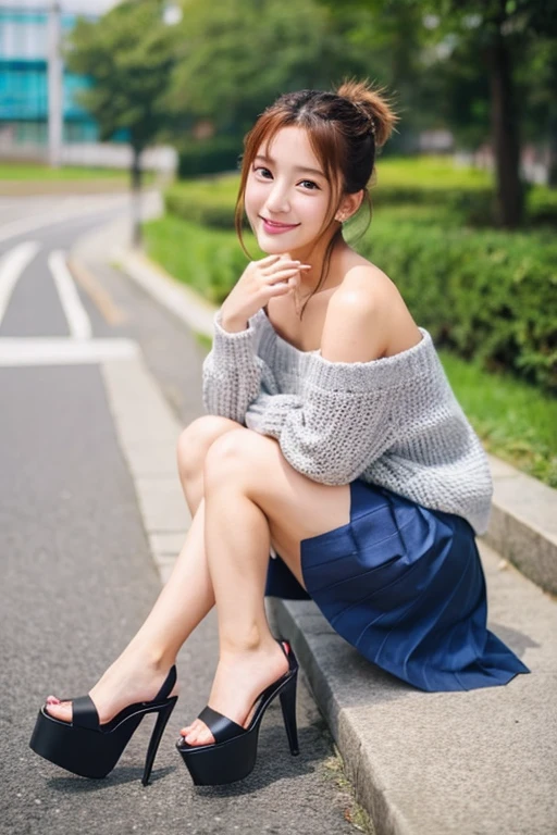 Korean high school girl off shoulder、High heels、Perfect Style