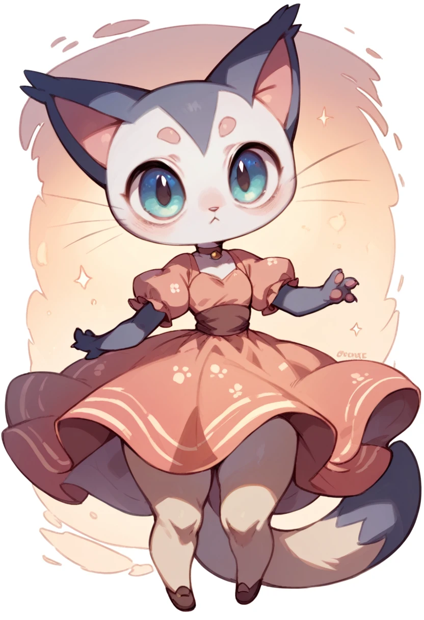 Furry pokémon cat female,large wide hips , dress , big eyes