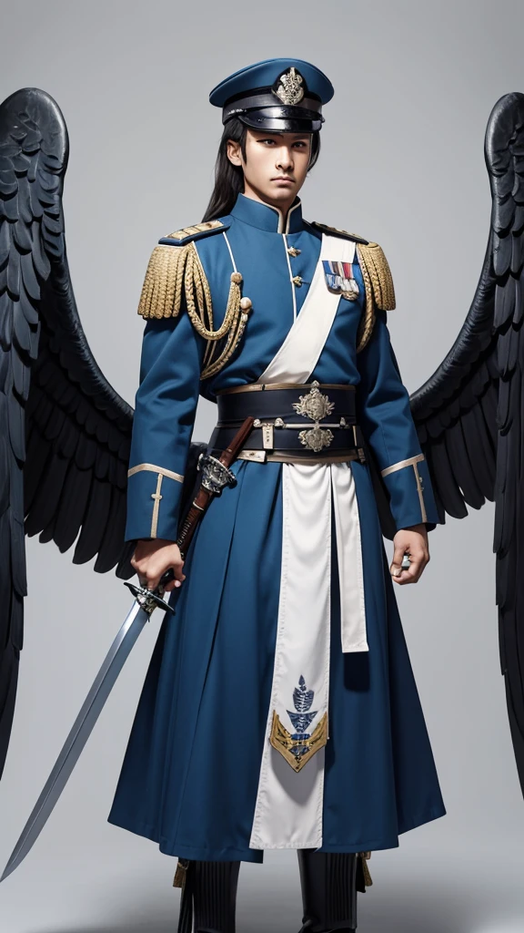 Imperial military with uniform, two swords and blue wings