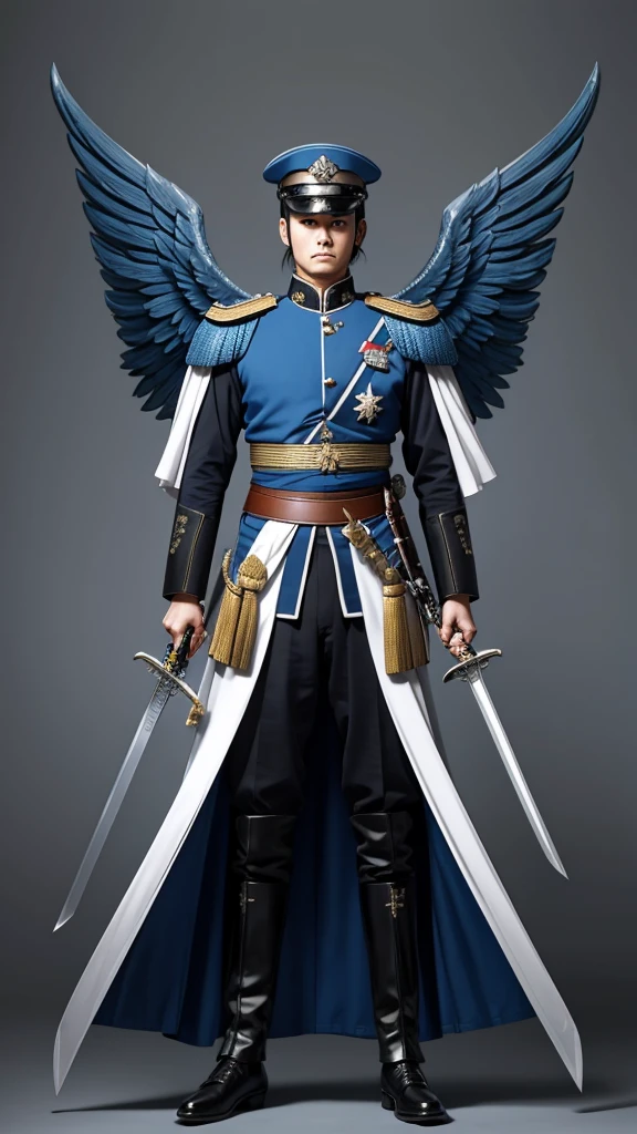 Imperial military with uniform, two swords and blue wings 