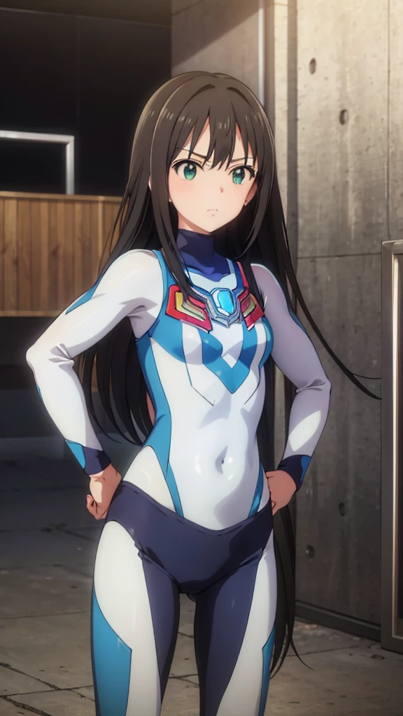 (masterpiece、Highest quality、In 8K、High resolution:1.2)、alone、One Girl、 Rin Shibuya,Tight clothes、Cowboy Shot、Look at the viewers、Combat Ready、Hero Suit、Bodysuits、Tight suit、(Hmph :1.0), ウルトラマンBodysuituscular、Trained abdominal muscles、Trained biceps、Shining jewel on the chest、(building:1.2)、Night Scenery