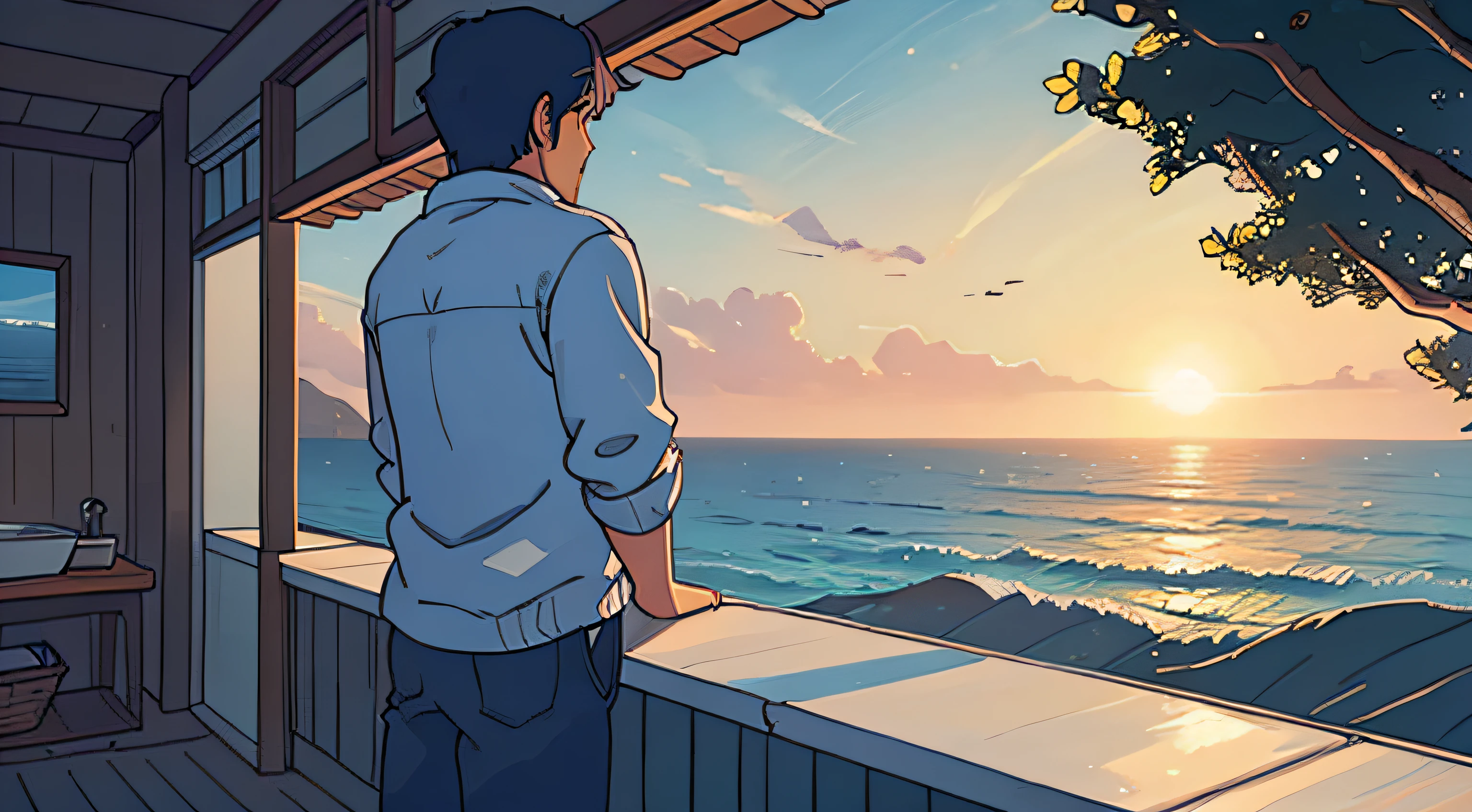 Man looking at the sea in the morning