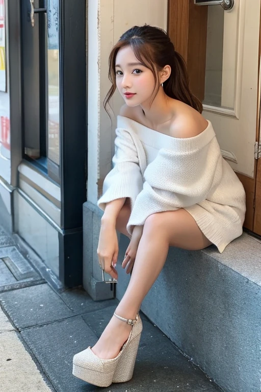 (Realistic, Photorealistic: 1.37), (Masterpiece), (Best Quality: 1.4), (Ultra High Resolution: 1.2), (RAW Photo: 1.2), (Sharp Focus: 1.3), (Facial Focus: 1.2), Elegant, (Full Body: 1.2), Best Quality, Masterpiece, (Realism: 1.2), A Girl, Brown Hair, Brown Eyes, Frontal, Detailed Face, Beautiful Eyes, Pleated Mini-Skirt , Sitting at a Bus Stop (1.5), Biting Smile, Lots of Eyelashes, High Heels, very pretty, white Persian cat,