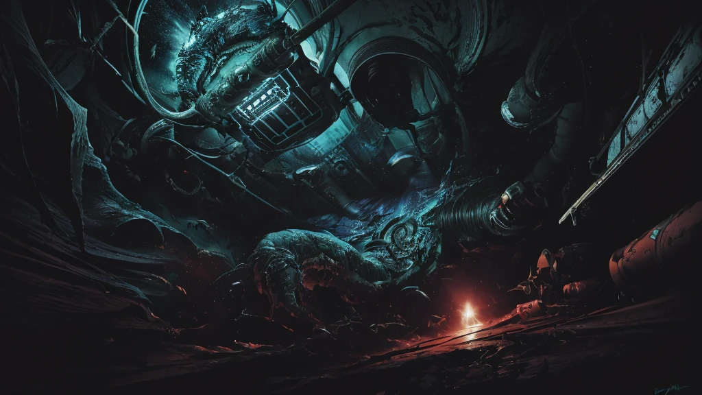 a retro comic style artwork, in the black vacuum of space, an unimaginable horror stirs, a pulsating slimy ovomorph rips open, revealing an agile deadly facehugger, hyper detailed, intricate, bold colors, dynamic composition, dramatic lighting, cinematic atmosphere, chiaroscuro, comic book shading, grunge textures, gritty, high contrast, vibrant, masterpiece, 8k, photorealistic