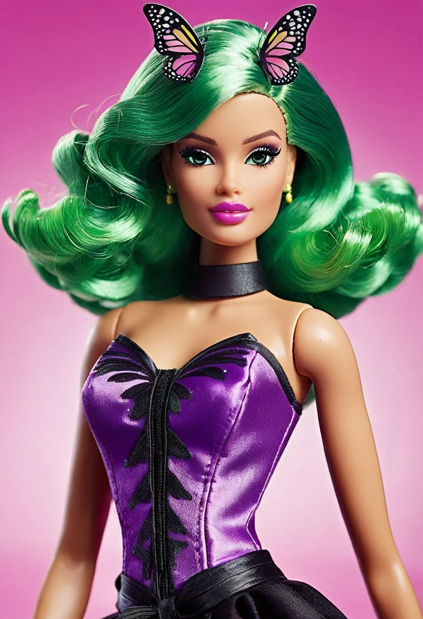 Villainous Barbie character Laverna green hair purple outfit Butterfly Barbie