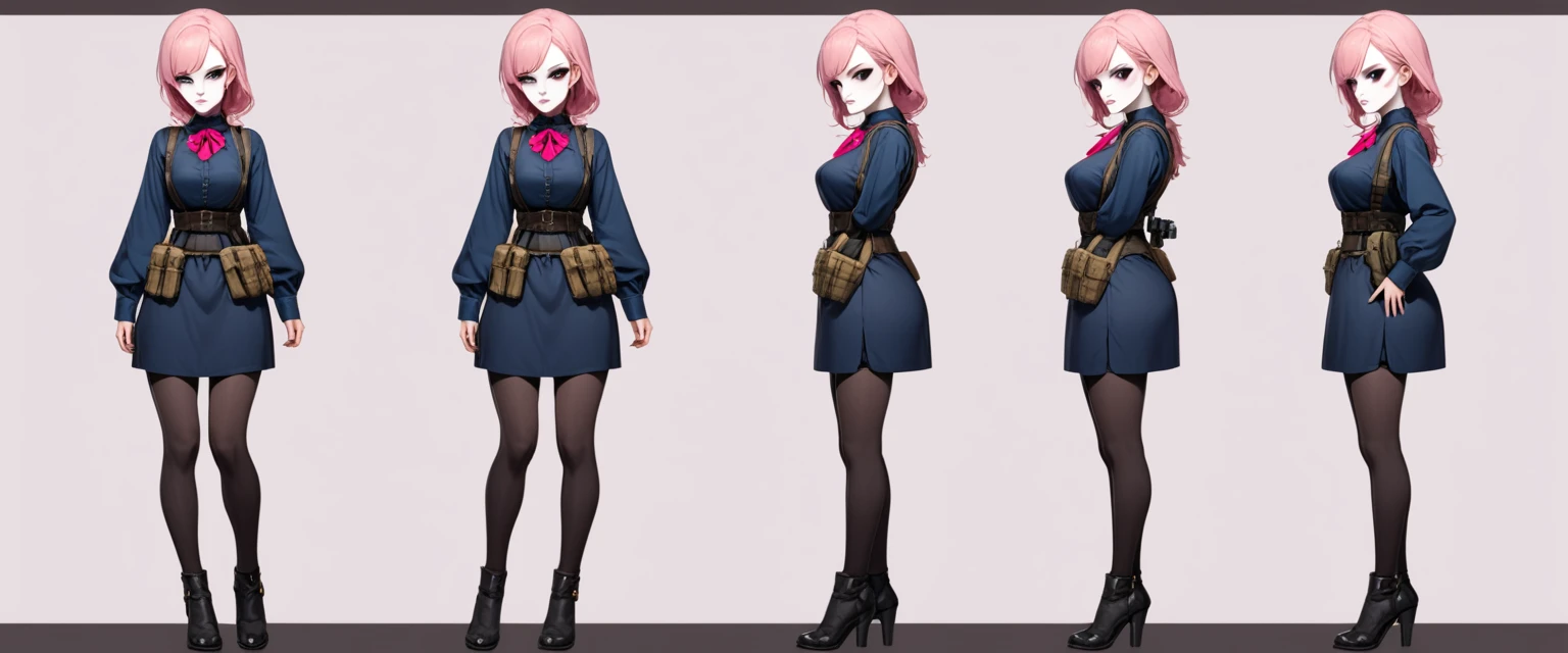(masterpiece, Best quality, 32 thousand.), (((facing the viewer, full height))), ((full body)), Young age girl with pink hair , ((pink глаза)), ((Eyeliner)), ((Beautiful face, sultry face, mischievous face, fine features, sexy face)), ((pale skin, Smooth skin, perfect skin)), ((cute outfit, Stylish outfit, Medieval attire, fantasy outfit, tactical equipment:1.3))