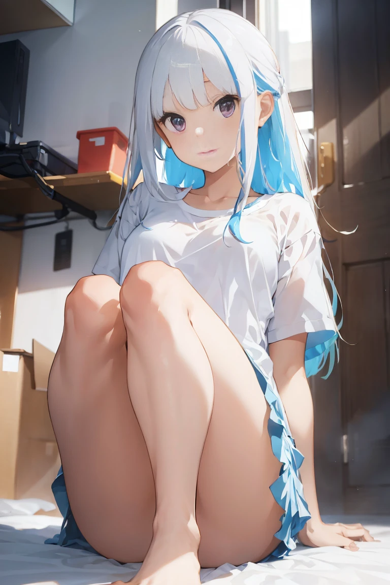 ung and gorgeous girl, White oversized shirt, barefoot, masterpiece, Highest quality, 8K Ultra HD, Ultra-high resolution, Simple Background, Studio Lighting