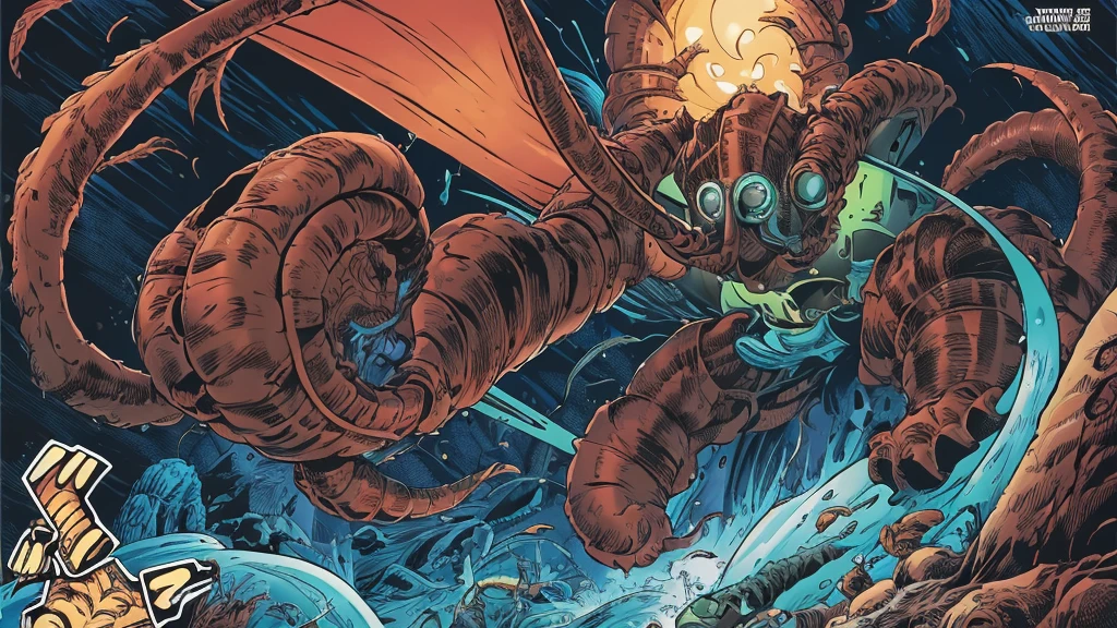 A pulsating, slimy ovomorph rips open, revealing an agile, deadly Facehugger,retro comic stile artwork