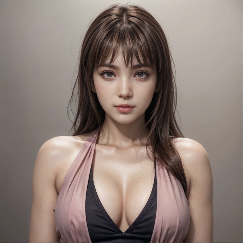 kasumi, eyes browns, (best qualityer, ultra detali), (realisitic:1.37), beautiful and detailed face, ultra-realisitic texture, 精致的面容, Delicate body, red lipgloss stick, shiny colors. High definition, 8K.