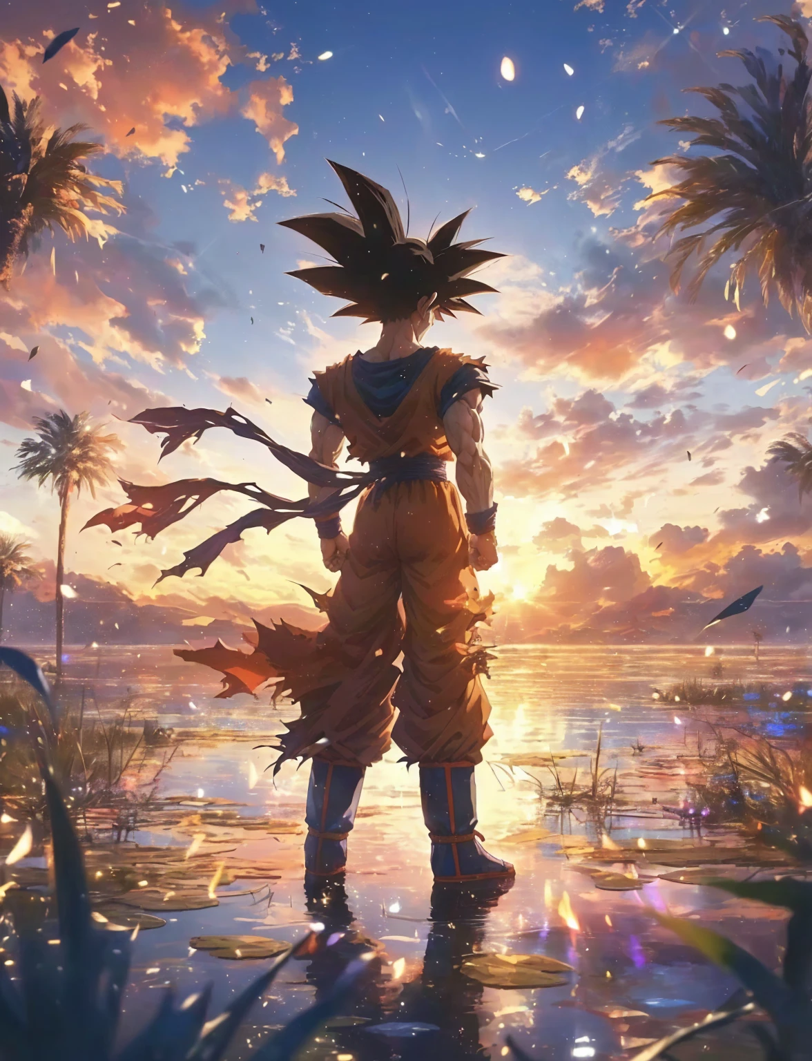 Dragon Ball Goku standing in water,Sunset in the background, 4k comics wallpaper, Anime style 4k, anime art wallpaper 8 k, Anime Wallpaper 4K, Anime Wallpaper 4K, 4k anime wallpaper, Anime Art Wallpaper 4K, Anime Art Wallpaper 4K, Bad guy anime 8k, Anime epic artwork, Sun Wukong, Goku in Dragon Ball